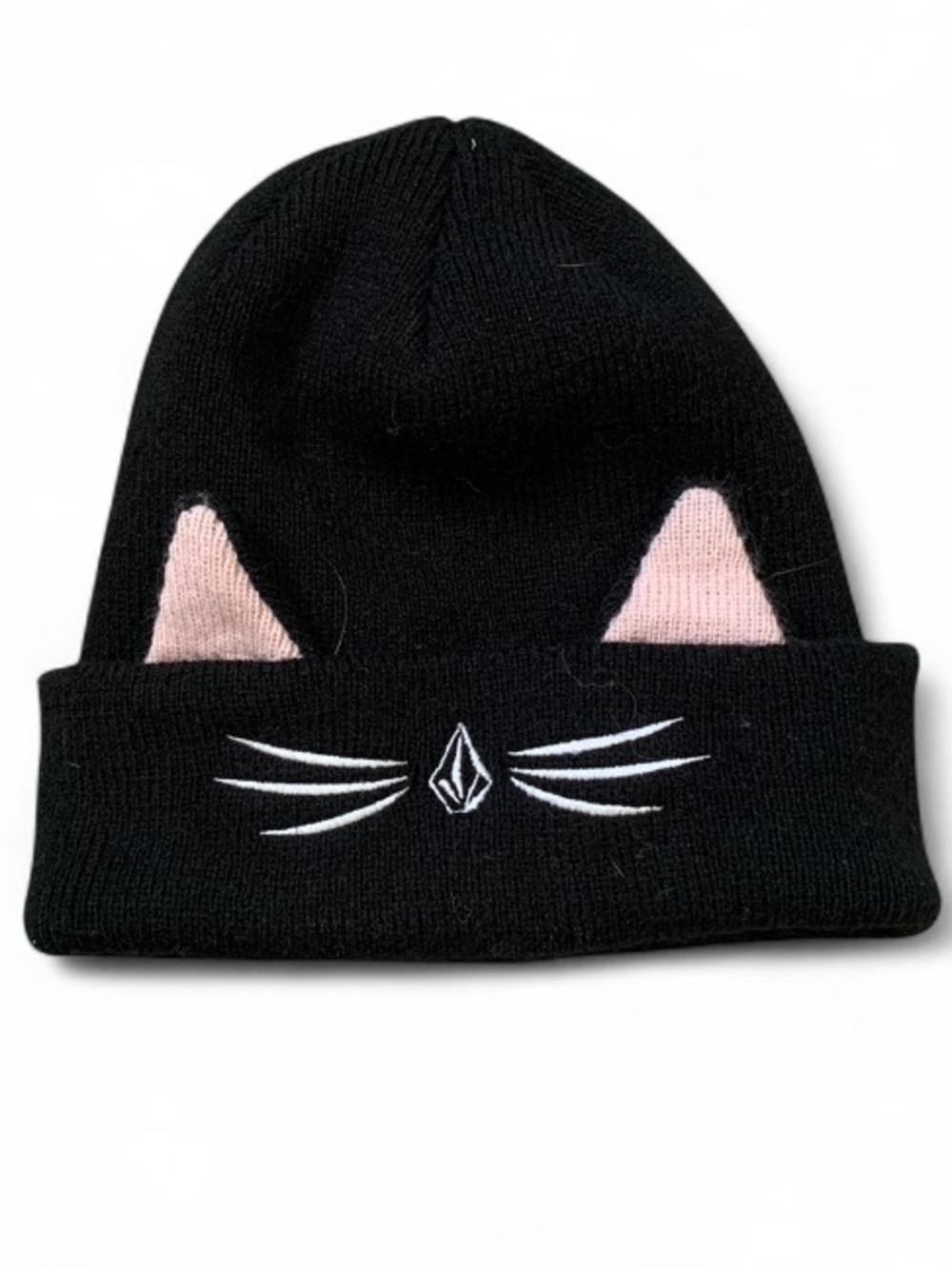 Volcom Black Knit Cat Beanie with Pink Ears